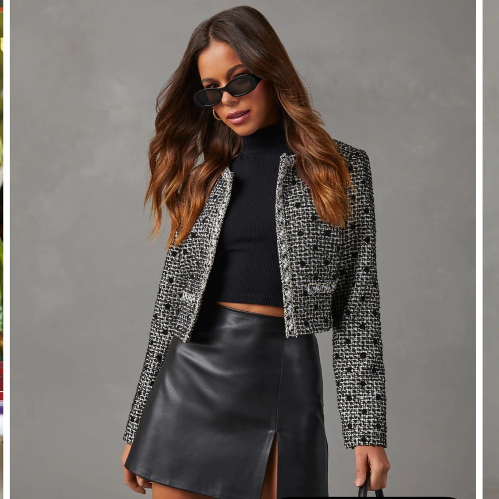 NWT VICI  TWEED POLKA DOT JACKET - BLACK - Picture 2 of 7